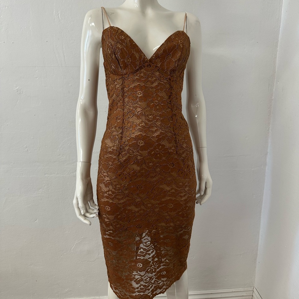 Bardot Elegant Brown Lace Midi Dress